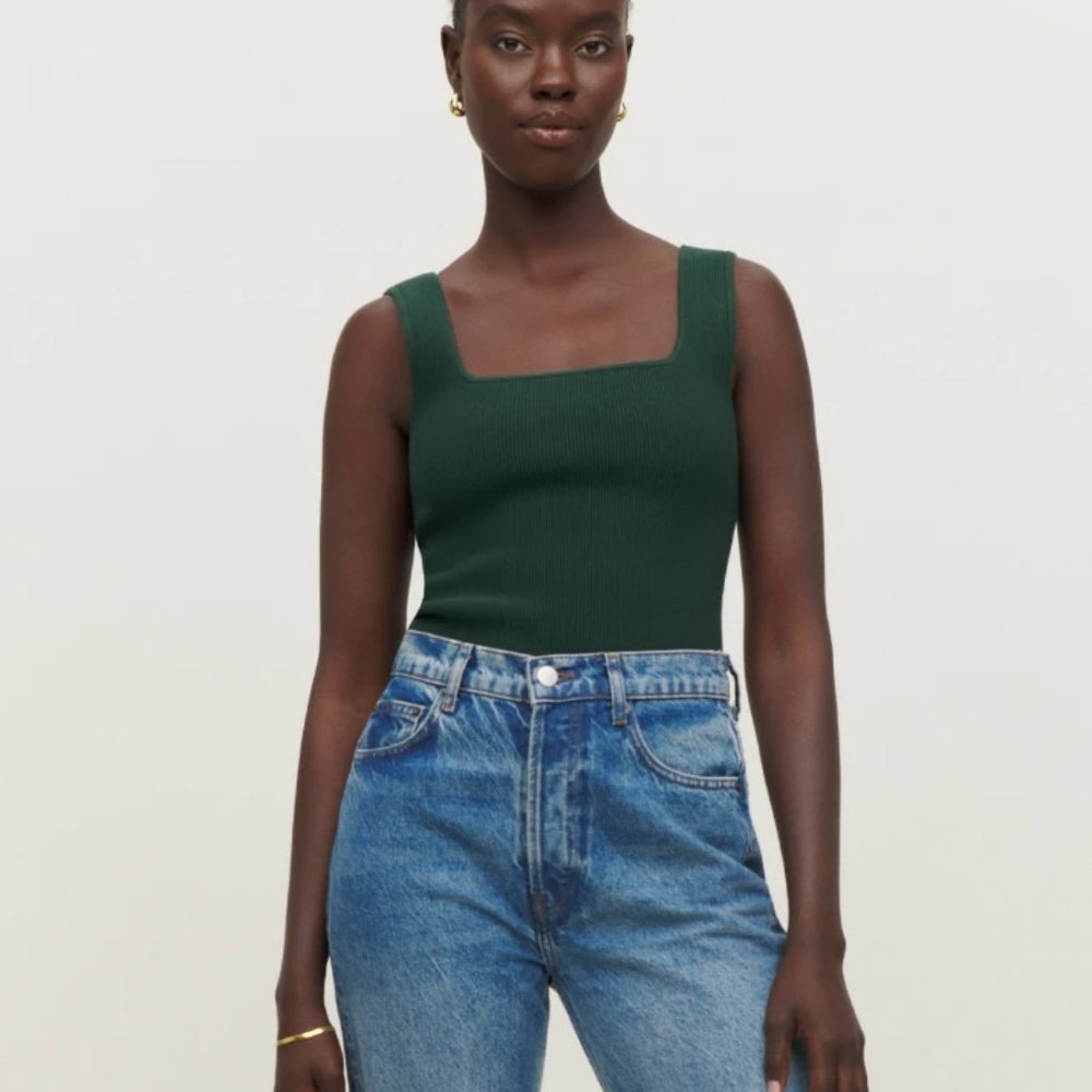 Julia Ribbed SweaterTank by Reformation in Forest Green